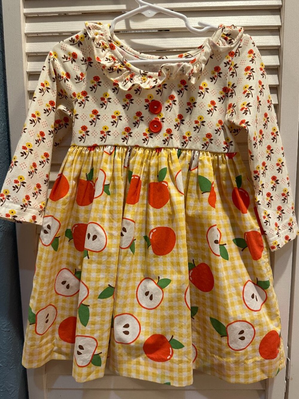 Eleanor Rose Girls 3-4 Apple Gingham Floral Ruffle Dress Fall Back To School